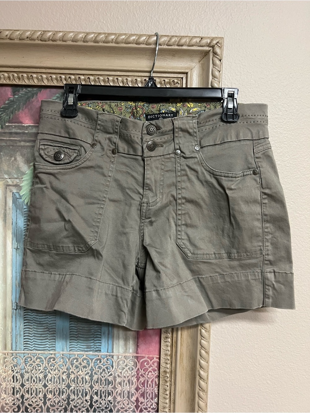 Dictionary Olive Green Cotton Utility Shorts
